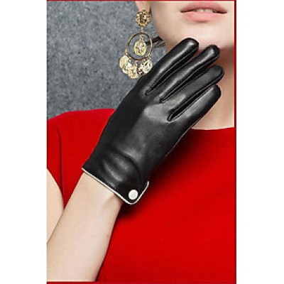 Bao tay nữ lót lông YAOYAO Găng tay nữ da cừu bấm cúc trắng - BHY9748 Găng tay da cảm ứng. Hàng chính hãng.