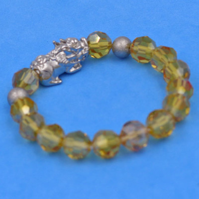 Vòng tay Pha Lê Vàng Đậm cắt giác 10 ly Mix Tỳ Hưu inox 2 Bi VFLGVDTHTRHB10 - Vòng tay thời trang phong thủy