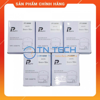 Nhãn in MAX PT-509W - Chữ đen nền trắng 9MM x 16M - Dùng cho máy in ống MAX [Hàng nhập khẩu]