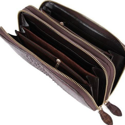 Ví nữ da cá sấu Huy Hoàng nhiều ngăn đầu cá sấu màu nâu đất HT3726