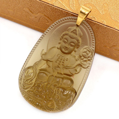 Mặt dây chuyền Bồ Tát Phổ Hiền đá Obsidian 5cm MBNN2 - phật bản mệnh tuổi Thìn, Tỵ - Mặt size lớn