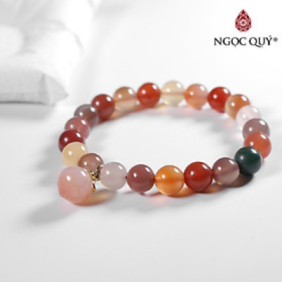 Vòng đá chalcedony đa sắc 9mm phối charm - Ngọc Quý Gemstones