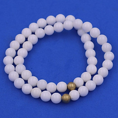 [Mệnh Kim, Thủy] Vòng Chuỗi Đôi 6 Ly San Hô Trắng Charm Bi Inox VSHTRHBD