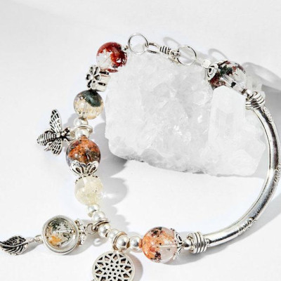 Vòng tay thạch anh ưu linh đa sắc charm dream catcher bạc Ngọc Quý Gemstones