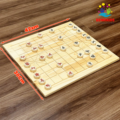 Bàn Cờ Tướng Gỗ Sồi Siêu To 43x37cm Siêu Rẻ Kèm Bộ Quân Cờ Tướng Tặng Thêm Bàn Chơi Chất Liệu Trong Suốt