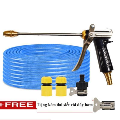  Bộ dây vòi xịt nước rửa xe, tưới cây . tăng áp 3 lần, loại 20m 206318 đầu đồng,cút,nối đen+ tặng đai