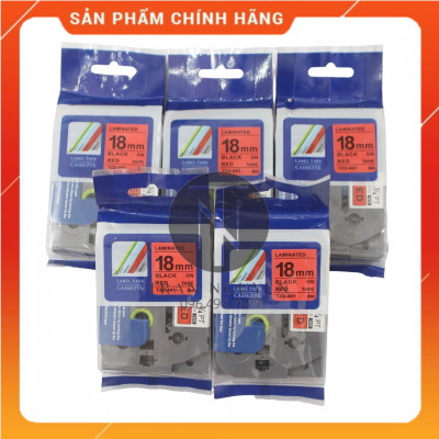 [Combo 3 hộp] Nhãn In đa lớp Tz2-441 - Đen nền đỏ 18mm x 8m - Hàng nhập khẩu