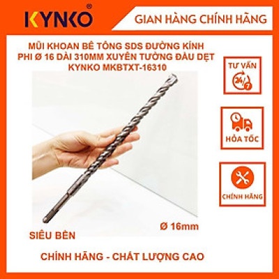 MŨI KHOAN BÊ TÔNG SDS ĐƯỜNG KÍNH PHI Ø 16 DÀI 310MM XUYÊN TƯỜNG ĐẦU DẸT KYNKO MKBTXT- 16310