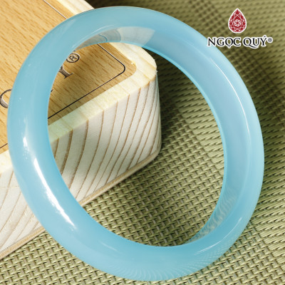 Vòng tay chalcedony thiên thanh bản hẹ (bản 13 - 15mm) - Ngọc Quý Gemstones