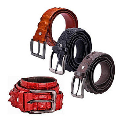 HC4221-4762-4763-4764 - Thắt lưng nam da cá sấu Huy Hoàng nguyên con 3,5P bát gài đầu kim màu vàng bò, đen, nâu đất, nâu đỏ