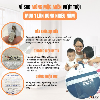 Mùng Chụp Mộc Miên - Tự Bung Đỉnh Rộng Có Viền Chân - Trăng Viền Xanh