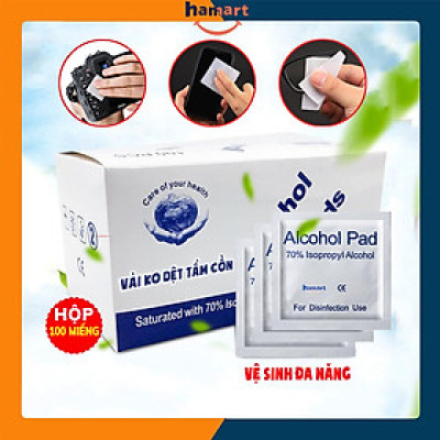 100 Miếng Vải Không Dệt Tẩm Cồn Vệ Sinh Đa Năng Giấy Lau Màn Hình Điện Thoại Laptop Kính Mắt