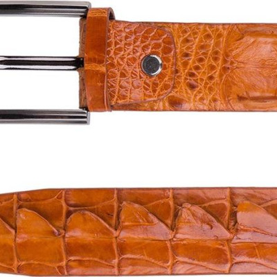 Thắt lưng nam da cá sấu Huy Hoàng nguyên con bản lớn màu vàng HT4236