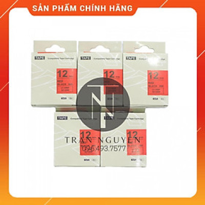 [Combo 5 cuộn] Nhãn in Tepra SC12RW (LC-4RBP) - Chữ đen nền đỏ 12mm x 8m - Hàng nhập khẩu