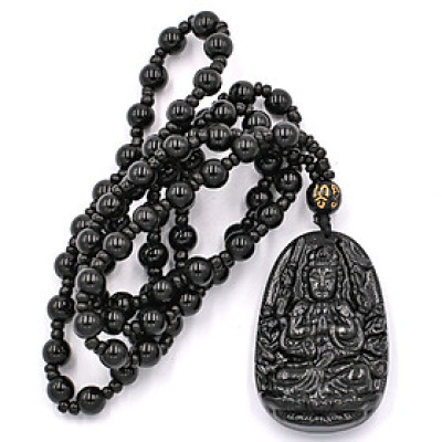 Vòng cổ Quan âm nghìn tay thạch anh đen 4.3cm DHTEB8