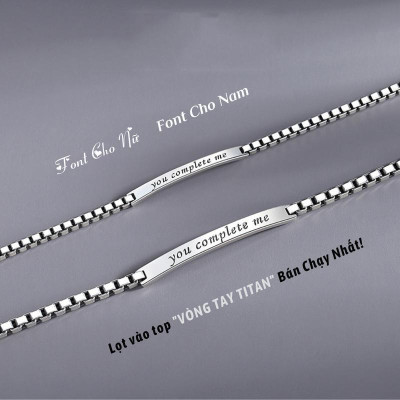 [Khắc tên] [Ghi Chú] Lắc  kèm tên cặp đôi vuông nam nữ Khắc Tên theo yêu cầu thuần Việt