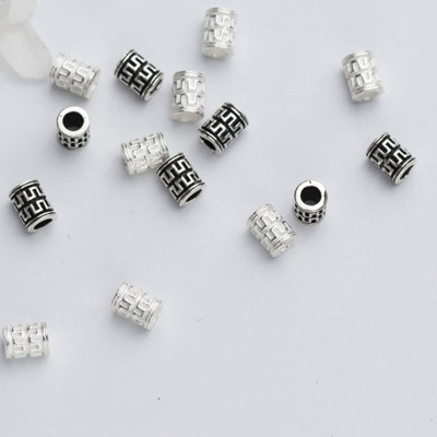 Combo 4 cái charm bạc chặn hạt hình trụ họa tiết hoa văn - Ngọc Quý Gemstones