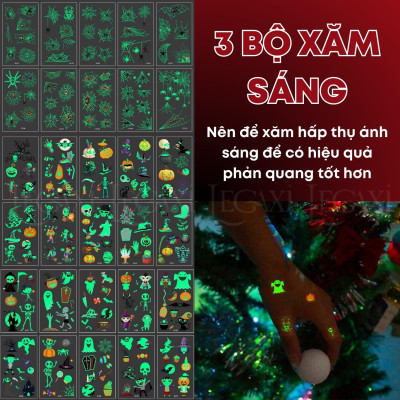 [HALLOWEEN] Hình xăm giả kinh dị hóa trang phát sáng hoa hồng đầu lâu nhện vết sẹo vết khâu chảy máu tròng mắt vết chân tay Legaxi