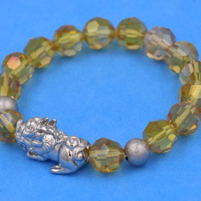 Vòng tay Pha Lê Vàng Đậm cắt giác 10 ly Mix Tỳ Hưu inox 2 Bi VFLGVDTHTRHB10 - Vòng tay thời trang phong thủy