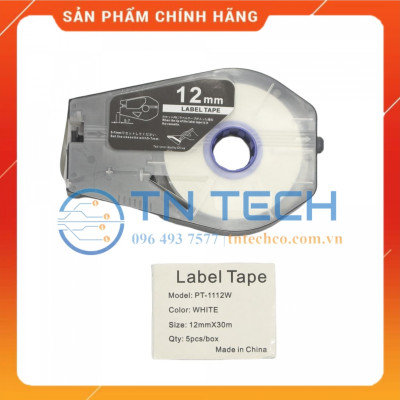 Nhãn in CANON PT-1112W - Chữ đen nền trắng 12MM x 30M - Dùng cho máy in ống CANON [Hàng nhập khẩu]