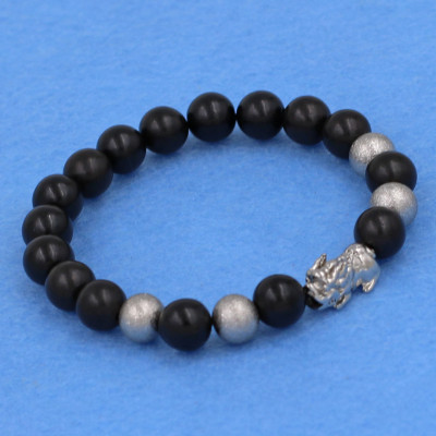 Chuỗi Đeo Tay Gỗ Mun 8 ly Charm Tỳ Hưu Inox Bạc VGMTHTB8