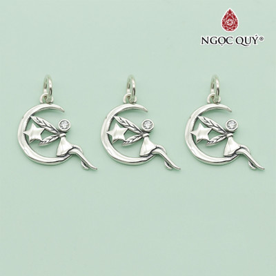 Charm bạc mặt dây chuyền tiên ngồi mặt trăng treo - Ngọc Quý Gemstones