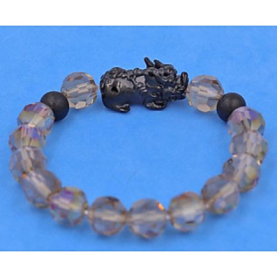 Chuỗi tay Tỳ Hưu inox 2 Bi Mix Pha Lê Xám Nâu cắt giác VFLGXMNTHEHB10 - Chuỗi tay Tỳ Hưu Phong Thủy