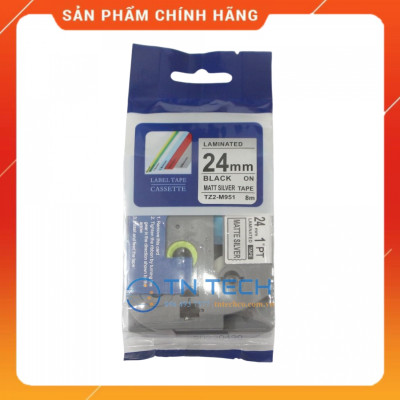 Nhãn In Tz2-M951 - Đen nền bạc 24mm x 8m - Dùng cho máy in BROTHER - AIMO - PUTY [Hàng nhập khẩu]
