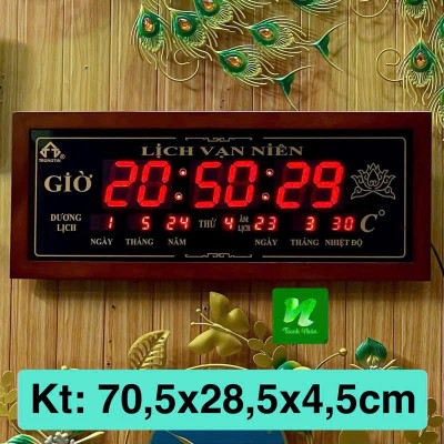 đồng hồ lịch vạn niên số lớn kịch thước 30x70 khung gỗ tự nhiên.
