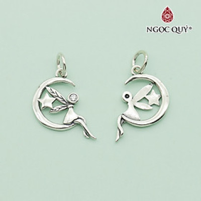 Charm bạc mặt dây chuyền tiên ngồi mặt trăng treo - Ngọc Quý Gemstones