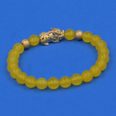 Vòng đeo tay Thạch Anh Vàng 6 ly cẩn Tỳ Hưu inox vàng VTAVTHHBV6 - hợp mệnh Kim, mệnh Thổ