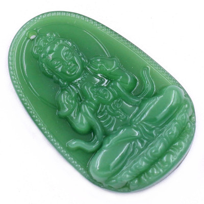 Mặt dây chuyền Phật Đại nhật như lai đá xanh 2.2 x 3.6cm ( size trung ) kèm vòng cổ dây da xanh lá + móc inox, Phật bản mệnh