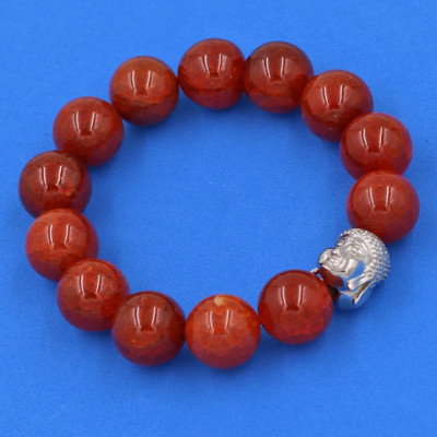 Vòng đeo tay đá Vân Rồng đỏ 14 ly cẩn hạt Phật A Di Đà inox bạc VVRONLT14 - hợp mệnh Hỏa, mệnh Thổ