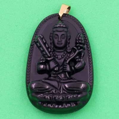 Mặt dây chuyền - Hư Không Tạng bồ tát - thạch anh đen 4.3cm - kèm hộp nhung - tuổi Sửu, Dần