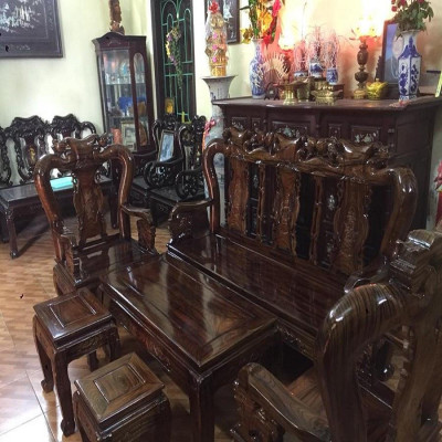 Bàn ghế phòng khách minh quốc đào gỗ xoan ta PU giả mun