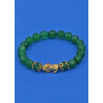 Chuỗi đeo tay Thạch Anh Xanh Lá cắt giác 8 ly - cẩn Tỳ Hưu Phong Thủy inox vàng VTAXLGTHHKV8 - hợp mệnh Hỏa, mệnh Mộc