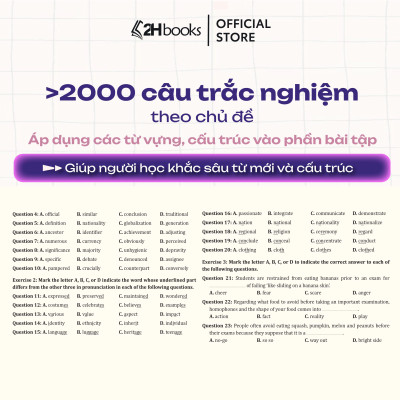 Sách 30 Chủ đề từ vựng Tiếng Anh, 4000 từ vựng, 2000 câu hỏi trắc nghiệm, tiếng anh cô Trang Anh, Tập 1, 2HBooks