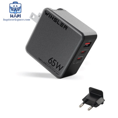 Hàng chính hãng Winsler GaN WS-65W2C1A - Củ sạc nhanh 65W cho 