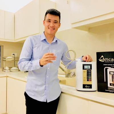 Máy lọc nước ion kiềm giàu hydro Atica Eco - Hàng chính hãng sản xuất bởi tập đoàn Hitachi Maxell Nhật Bản sử dụng công nghệ điện phân 2 lần làm giàu hydro trong nước tốt cho sức khỏe