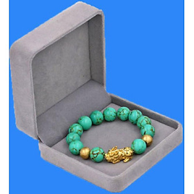 Chuỗi đeo tay San Hô Xanh Ngọc Sọc 12 ly - cẩn Tỳ Hưu Phong Thủy inox vàng VSHXLSTHHBV12