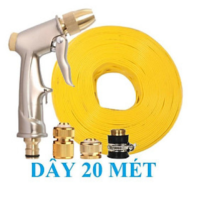 Vòi Xịt️Evoucher Bộ dây vòi xịt nước rửa xe, tưới cây , tăng áp 3 lần, loại 20m 206701-2 đầu đồng,cút đồng+  mở chai