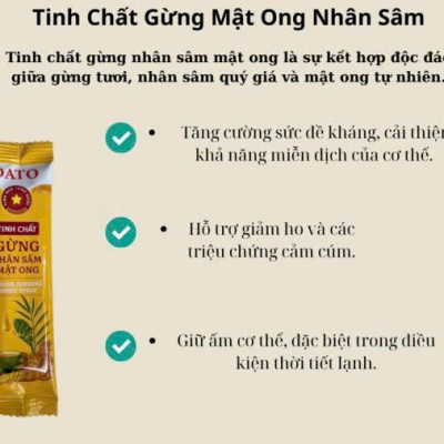 Tinh Chất Gừng Nhân Sâm Mật Ong DATO. Không chất bảo quản, giảm ho, cảm, làm ấm cơ thể,  tăng sức đề kháng