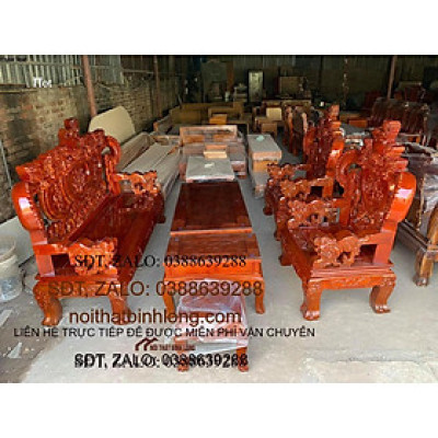 Bàn ghế nghê rồng gỗ xà cừ tay 12