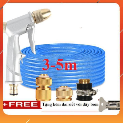 ️Evoucher Bộ dây vòi xịt nước rửa xe,tưới cây , tăng áp 3 lần,loại 3m, 5m 206701 đầu đồng,cút đồng,nối đồng+  đai