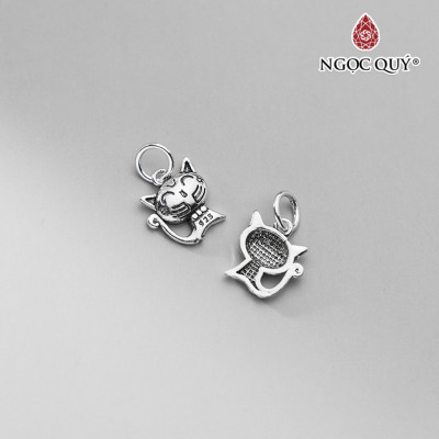 Charm bạc mặt dây chuyền hình mèo treo - Ngọc Quý Gemstones