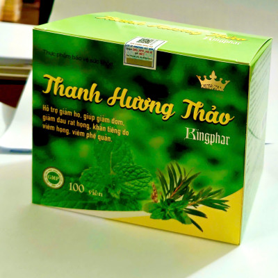 Viên uống ho dầu Thanh hương thảo Kingphar, hộp 100 viên, hỗ trợ giảm ho, thông cổ