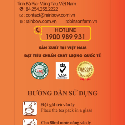 Trà Đào Túi Lọc Robinson Farm Ô long 40gr ( 20 túi x 2g ) Thơm vị trà, Đậm vị Đào 100%