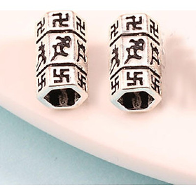 Combo 2 cái charm bạc hình trụ 6 cạnh khắc lục tự đại mình chú xỏ ngang - Ngọc Quý Gemstones