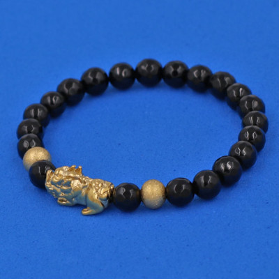 Vòng tay đá Thạch Anh Đen cắt giác 6 ly cẩn Tỳ Hưu inox vàng VTAEGTHHBV6 - hợp mệnh Mộc, mệnh Hỏa