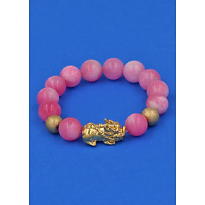 Vòng tay Đá Ngọc Tủy Hồng 12 ly - cẩn Tỳ Hưu Phong Thủy inox vàng VGTHTHHBV12 - hợp mệnh Hỏa, mệnh Thổ